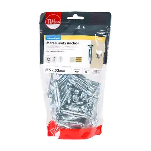 Timco - Metal Cavity Anchors - Zinc (Size M5 x 52 (60mm Screw) - 60 Pieces)