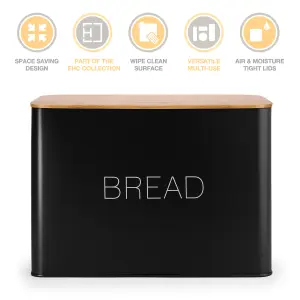 EHC Bread Bin, Bread Bins for Kitchen, Bread Tin, Large Bread Bin food Storage, Black