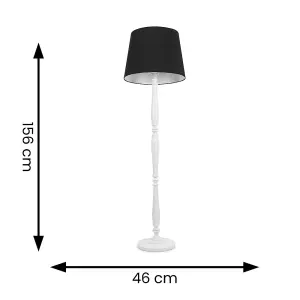 ValueLights Victoria Traditional White Wood Candlestick Floor Lamp with Black Tapered Shade