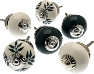 MangoTreeKnobs - Green and White Hand Painted Door Knobs - Set of 6 Cupboard Knobs