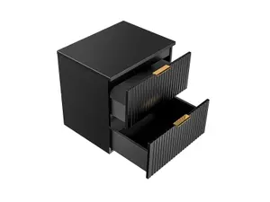 Bathroom Vanity Unit 600mm Countertop Ribbed Textured Black Modern Wall Hung Cabinet with Drawers Adel