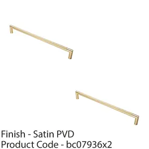 2 PACK - Knurled Mitred Door Pull Handle 470 x 20mm 450mm Fixing Centres Satin Brass PVD