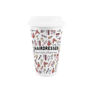 Hairdresser Ceramic Travel Mug - Novelty Trades Gifts/New Job Presents for Her - Double-Walled Insulated Hot/Cold Drinks Cup