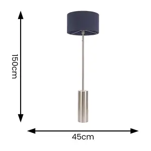 ValueLights Lexy Brushed Chrome Rotary Dimmer Switch Floor Lamp with Navy Blue Drum Shade