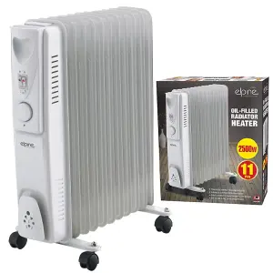 2500W Grey Oil Filled Radiator 11 Fin Winter Home Indoor Heater Electric Control