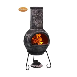 Gardeco Wulfryc Wolf Grey Mexican Clay Chimenea Fire Pit Garden Heater Large