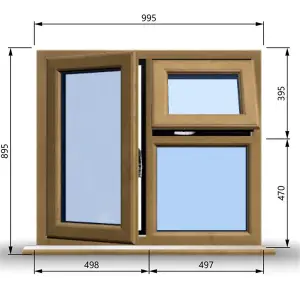 995mm (W) x 895mm (H) Wooden Stormproof Window - 1 Opening Window (LEFT) - Top Opening Window (RIGHT) - Toughened Safety Glass