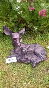 Doe and Baby Fawn Laying Deer Garden Ornament Sculpture Hand Crafted Aluminium