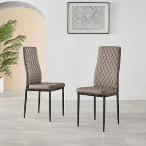 Set of 6 Milan Cappuccino Beige High Back Soft Touch Diamond Pattern Faux Leather Black Powder Coated Metal Leg Dining Chairs