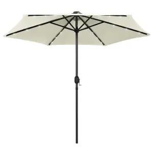 Berkfield Parasol with LED Lights and Aluminium Pole 270 cm Sand White