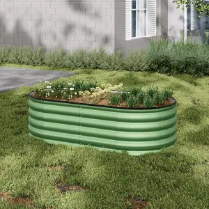 Light Green Oval Three-grid Metal Raised Bed Galvanized Raised Planter Box Outdoor Raised  Bed Kit Garden Raised Flower Bed 42cm H