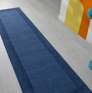 Handmade Luxurious Modern Bordered Blue Plain Easy to Clean Wool Rug for Living Room & Bedroom-160cm X 230cm