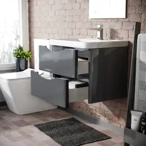 Nes Home Merton 600mm Steel Grey Gloss Bathroom Wall Hung Basin Vanity Unit