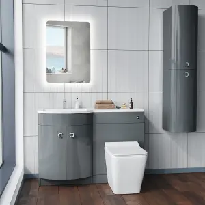 Nes Home 1100mm Left Hand Vanity Basin Unit & Elora Back To Wall Toilet Grey