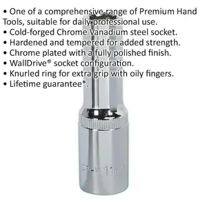 11mm Deep Drive Socket - Forged Chrome Vanadium Steel, 1/2" Square Drive