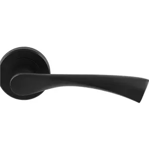 PAIR Matt Black Door Handle Angular Twisted Lever On Round Rose Concealed Fix