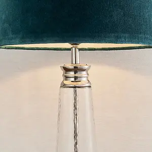 Luminosa Winslet 1 Light Table Light Clear Hammered Glass & Teal Velvet, E27