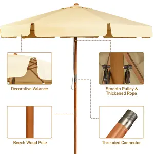 Costway 3m Garden Parasol Tilt Bar Market Table Umbrella with Valance and 8 Solid Ribs