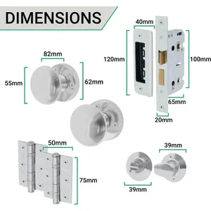 EAI - Round Mortice Door Knobs and Bathroom Lock Kit - 55mm - Polished Chrome