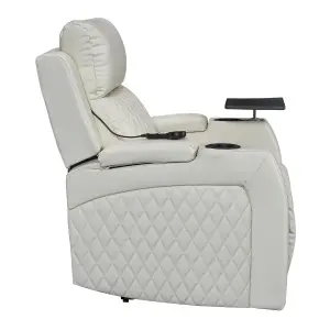 Electric Recliner Armchair & Cinema Seat with Massage in Cream Leather Aire - Venice Series One