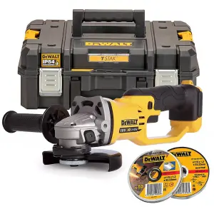 Dewalt DCG412N 18v XR Cordless 125mm Angle Grinder + Tstak 2 IP54 Case + 10 Disc