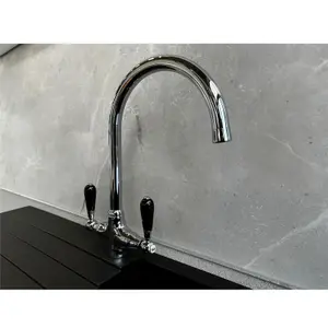 Reginox Brooklyn Traditional Chrome Dual Black Lever Kitchen Mixer Tap