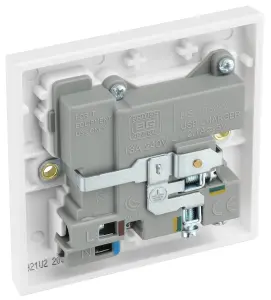 BG White Single 13A Raised square Switched Screwed Socket with USB, x2 & White inserts