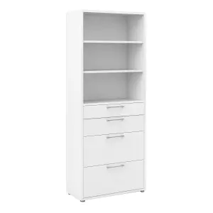 Prima Bookcase 2 Shelves With 2 Drawers + 2 File Drawers In White