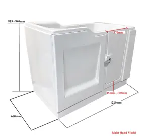 Lisna Waters Barbuda Square Right Hand Deep Soak Walk In Bath Easy Access 1220mm x 660mm