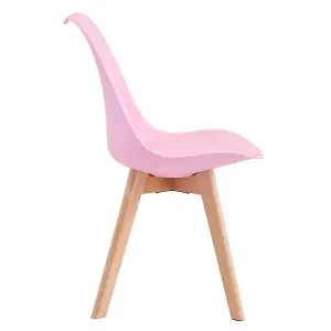 Set of 4 Dining Chairs with Solid Wooden Legs and Seat Cushion Pads in Pink- Eva by MCC