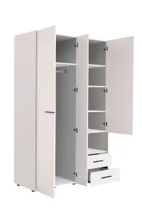 Limone White 3 Door Wardrobe with Mirror and Drawers