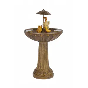 Duck Family Solar Powered Fountain - Weather Resistant Bird Bath Style Bronze Effect Garden Water Feature - H84 x 48cm Diameter