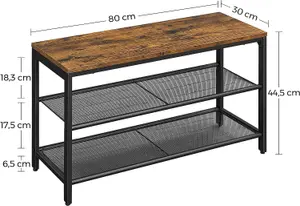 VASAGLE Shoe Bench with Seat, Shoe Rack with 2 Mesh Shelves, Shoe Storage Organiser for Hall Entryway, Metal, Industrial