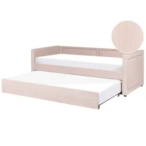 Corduroy EU Single Trundle Bed Pastel Pink MIMIZAN