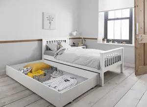 Hampshire Single Bed Frame with Olaf pull out Trundle in White