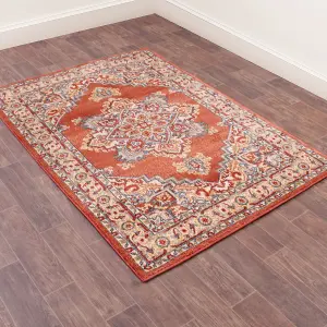 Terracotta Traditional Bordered Floral Persian Rug for Dining Room-120cm X 170cm