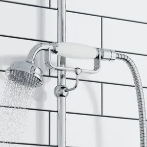 ENKI Handshower Chrome White Traditional Victorian Solid Brass & Porceliain Handheld Shower Head E11