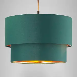 Modern Forest Green Cotton Double Tier Ceiling Shade with Shiny Copper Inner