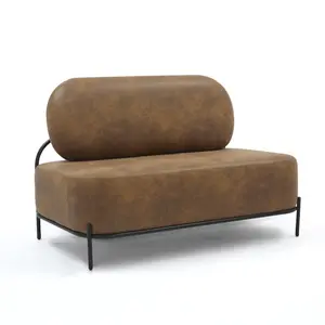 2 Seater Loveseat Small Sofa in Brown Faux Leather Suede Fabric