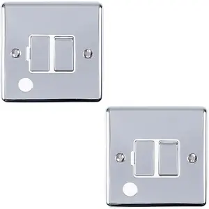 2 PACK 13A DP Switched Fuse Spur & Flex Outlet CHROME & White Isolation