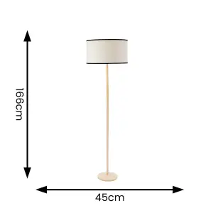 ValueLights Triston Natural Light Wood Stem Floor Lamp with Linen Black Trim Drum Shade and LED Bulb