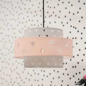 ValueLights Weaver Modern Children's Pink and Light Grey Cut Out Star Design Ceiling Pendant Light Shade