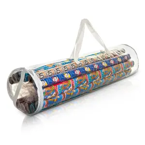 LIVIVO Christmas Wrapping Paper Storage Bag - Cylinder Xmas Gift Wrap Clear Organiser,