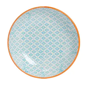 Nicola Spring Hand-Printed Pasta Bowl - Japanese Style Porcelain Ramen Salad Serving Bowl - 22cm - Blue