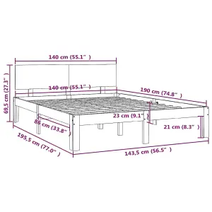 Berkfield Bed Frame Solid Wood Pine 140x190 cm