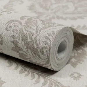 Grandeco Classical Grand Damask Textured Wallpaper, Taupe