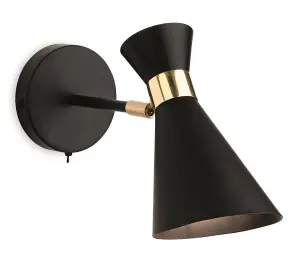 Luminosa Ohio 1 Light Indoor Wall Light (Switched) Black, Brass, E27