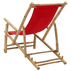 Berkfield Deck Chair Bamboo and Canvas Red