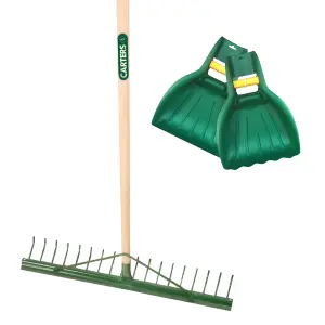 Pegdev - PDL - 18 Tooth Metal Landscape Rake with Grading Bar and Leaf Scoop Grab Hands - Garden Tool Set.