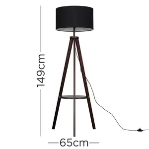 Ismay 149 cm Morrigan Wood Tripod Floor Lamp with Shelf & XL Reni Shade Grey / Biege / No